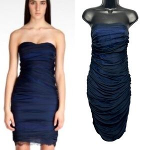 DIANE VON FURSTENBERG Blue & Black Sheer Lace Silk Sleeveless Dress Size 6